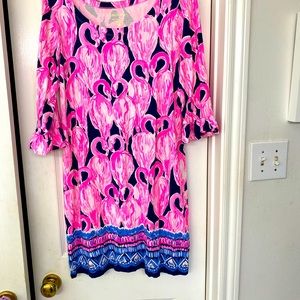 Dress, shift, Lilly pink flamingoes, size L.